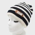Dicke schwarz-weiß gestreifte Strickmütze mit ADER-Aufnäher für den Winter - M(56-58cm) / Schwarz & Beige Gestreift