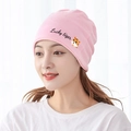 Pink cotton postnatal hat with Lucky Tiger embroidery and soft elastic knit texture - Docile Tiger / Pink