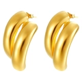 Boucles d'oreilles créoles doubles bombées en acier inoxydable plaqué or 18k - Boucles d'oreilles Coulées Irrégulières Or (MS-604)