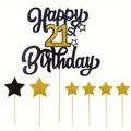 Detail of glittery Happy 21st Birthday cake topper set with six small stars - 21 Years Old