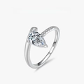 Elegant S925 sterling silver ring with irregular lines and pear-cut zircon stone - US Size 9 / Pear Stone with Pavé Accents (PNJ016) / Platinum