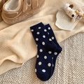Chaussettes chaudes en laine mélangée bleu marine à pois blancs pour femmes en automne - Taille unique / Bleu Marine