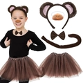 Brown monkey costume set with ears headband, nose, bow tie, tail, and tutu skirt for kids - Pink Monkey 5-Piece Costume Set
