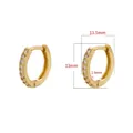 Detailed view of 13.5mm gold micro-pave hoop earrings with cubic zirconia and size specs - 1 Pair / VE1053 Gold 14mm