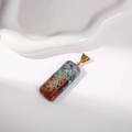 Rectangle natural crystal stone resin pendant with golden flower of life wire wrapping - Style A Rectangle Without Chain