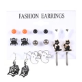 Halloween earring set featuring 9 pairs of black spiders, ghosts, and cats charms - White K Gun Black N-360