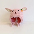 Pink infant knitted hat with bunny ears and carrot decor for winter warmth - Deep Pink Rabbit - Lined