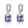 Elegant silver earrings featuring rectangular purple gemstones with micro-diamond pavé - Purple Diamond [platinum Gold] Led-112