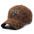 Brown baseball cap with plaid embroidery and NY&JA logo for outdoor sun protection - Adjustable / Coffee