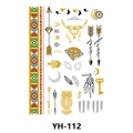 Bohemian gold and silver metallic tattoo sheet featuring owls and dreamcatcher patterns - Bull Skull Dreamcatcher and Boho Symbols (YH-112)