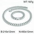 Ensemble collier et bracelet maille gourmette en acier argenté, bijoux homme 12mm large - Ensemble Couleur Argent 12mm (KS141843-Z)