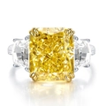 Radiant rectangular yellow high carbon diamond ring with silver band and gold claws - US 7 / Yellow