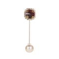 Elegante pin de solapa dorado con cristal rojo oscuro y perla blanca para accesorios - Oro Rojo Oscuro