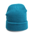 Winter knitted beanie in peacock blue ribbed knit fabric for warm outdoor protection - One Size / Elastic / Cyan Blue