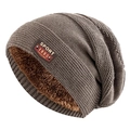 Herren Winter Strickmütze mit warmem Fleecefutter und Leder-Patch in Dunkelgrau - Khaki