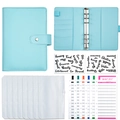 Light blue A6 PU leather budget binder set with 12 zipper envelopes and budget sheets - Standard Set-Blue