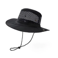 Close-up of black sun hat with breathable mesh top and adjustable chin strap - One Size(58cm) / Black
