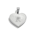Silver heart pendant in stainless steel with engraved letter R for DIY necklace - Letter R / Steel