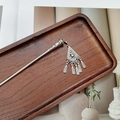 Vintage silver tassel hair stick with hollowed triangular pattern and long pendants - F0742 Hair Stick-36# (Antique Silver Hollow Triangle Tassel)