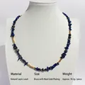 Lapis lazuli and baroque pearl necklace with adjustable gold-plated chain length 48cm - Irregular Stone Design (款5)