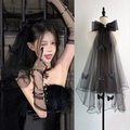 Elegant multi-layered black bridal veil with butterfly appliques and bow decoration - Black Bowknot Fairy Curled Edge