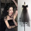Elegant multi-layered black bridal veil with butterfly appliques and bow decoration - Black Bowknot Fairy Curled Edge