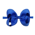 Stretchable blue nylon baby headband featuring a vibrant candy color ribbed bow design - Blue