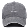 Vintage washed charcoal cotton baseball cap featuring white Dog Mum embroidery text - Adjustable / Gray