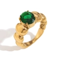 Vintage 18K vergulde ring met kralenstructuur en een ovale groene edelsteen - US 6 / Goud met groene steen
