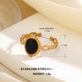 Retro 18K gold plated stainless steel open ring with oval black enamel and chain design - Oval Black Face Chain Pattern (1419G-2)