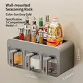 Gun-grey and gold wall-mounted seasoning box with three compartments and labels - 3-Grid With Shelf (With Spoon + Label) / Gun Grey Gold