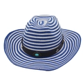 Chapeau de paille jazz à rayures bleues et blanches avec bande en cuir perlé turquoise - Taille Unique + Corde Coupe-vent / Bleu Blanc (Losange Bleu Turquoise)