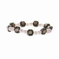 Retro faux pearl and ceramic floral beaded bracelet for women in minimalist white style - Imitation Pearl + Ultramarine Flower
