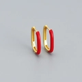 Handcrafted sterling silver red enamel oval hoop earrings with a glossy metallic finish - 925 Silver / Gold (Red)