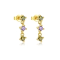 S925 sterling silver drop earrings with purple and olive green zircon stones - Purple and Green