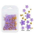 Purple resin five-petal nail art flowers with gold micro beads in 3mm and 6mm sizes - Purple Flower With Gold Bead