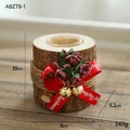 Bougeoir de Noël en bois artisanal avec ruban Merry Christmas et baies rouges décoratives - Style Nœud Rouge (Sans Bougie) (ABZT9-1)