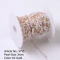 3mm KC gold faux pearl bead chain for DIY jewelry making on a white spool - 3mm (Long) / KC Gold