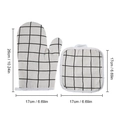 Insulated oven mitt and pot holder set in beige black plaid with detailed size markers - Beige Plaid + Pad