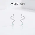 Pendientes de serpiente en plata S925 con circonitas blancas y ojos de piedras verdes - Plateado