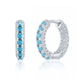 Silver micro-pave turquoise hoop earrings with sparkling cubic zirconia accents - Platinum Silver-9mm