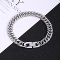 Silver stainless steel Cuban link bracelet with unique plug buckle on a dual-tone background - 19cm / Silver 10mm