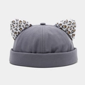Berretto docker grigio scuro con orecchie di gatto leopardate e tela robusta - Blu nebbia con orecchie di gatto leopardate