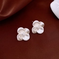 Macro view of silver flower stud earrings with sparkling crystals on velvet background - Silver