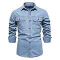 Chemise en jean délavé bleu clair pour homme avec manches longues et poches - Rose bonbon
