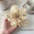 Champagne gold organza scrunchie with 10cm diameter and elegant pleated texture - 5# Champagne - Small