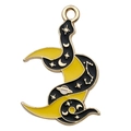 Gothic moon and snake pendant with yellow and black enamel finish in golden frame - Snake Around Moon