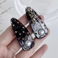 Acetate hair clips with vintage marble pattern, inlaid pearls and colorful rhinestones - 5.1cm / Black (Pair)