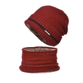 Winter knitted hat and neck warmer set in dark red color with warm fleece lining - Burgundy
