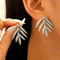Ethnic style bright silver willow leaf earrings with minimalist hollow design - Willow Leaf Combination Shape / Steel